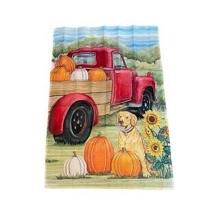 Yard Flag Fall Thanksgiving Harvest Pumpkins Dog Golden Retriever Truck Fabric